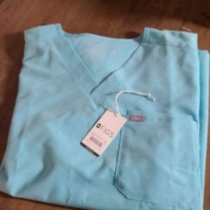 Figs-Mens Leon neon blue 2 pocket scrub top XXL